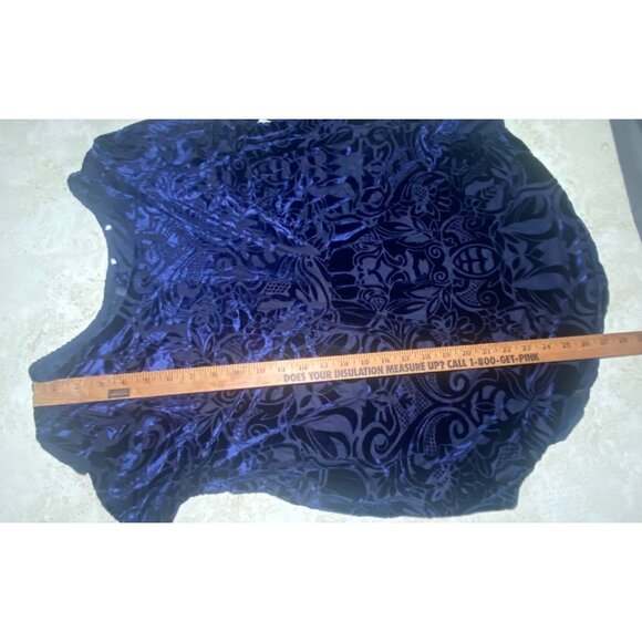 Blue Velvet Burnout Blouse Button Back Closure Long Sleeves Grunge Goth *READ* - Picture 6 of 7